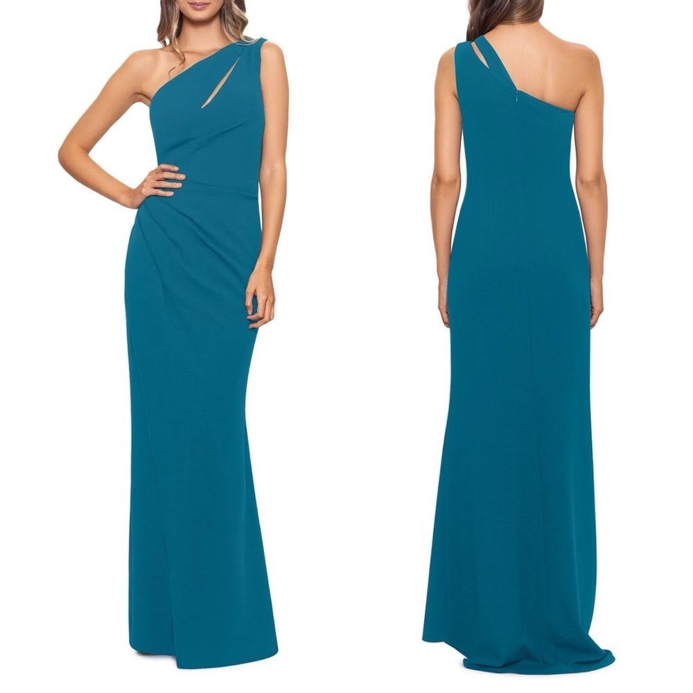 Aqua Cutout One Shoulder Gown, Teal Green, NWT, Size 0